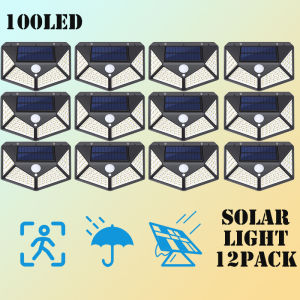 12 Pack Solar Lights Outdoor 100LED Wall Lamp Motion Sensor Security Lights 270° Lighting Angle Bright for Backyard Garden Patio