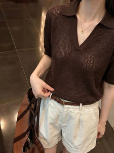 YUANYA | Elegant Lacy Short Sleeve T-shirt Summer Casual Loose V-neck Polo Shirt