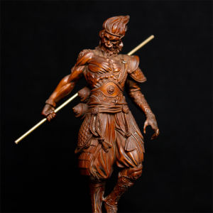 Vintage retro wooden statue of the Battle God Buddha Sun Wukong a beautifully crafted home decor collectible monkey figurine symbolizing bravery wisdom and protection perfect for adding cultural and significance to any space