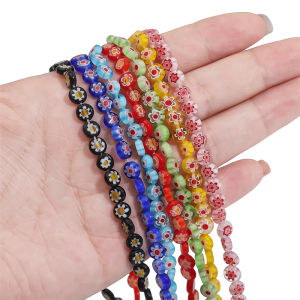 6mm Flat Round Flower Patterns Millefiori Lampwork Glazed Glass Loose Spacer Crafts Beads for DIY Handmade Bracelet Necklace Keychain Jewelry Making Accessories