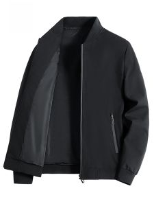 ROMON | Romon Mens Baseball Collar Short Jacket Casual Fashion Spring Autumn Outerwear Polyester Fiber Long Sleeve Zipper Closure