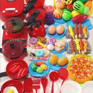 [SG Stock]Childrens Educational Toys Play House Toys Baby Girl Simulation Kitchen Cooking Suit Fruit Cut 3-6