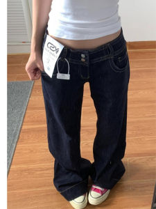 กางเกงยีนส์ทรงตรงหลวมๆ สไตล์อเมริกันสำหรับผู้หญิง กางเกงขายาวทรงเข้ารูปทรงหลวมๆ ฤดูใบไม้ร่วง 2025 ใหม่