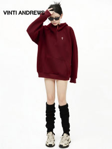 Retro American Half Zip Hooded Sweatshirt Loose