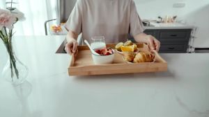Believe Wooden Tea Breakfast Serving Trays Rectangular Household Dinner Plate 35X22X5CM