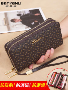 Womens Large Capacity Long Wallet Floral Print Integrated Double Zipper Multi-Function Handbag Card Holder Youth Fashion