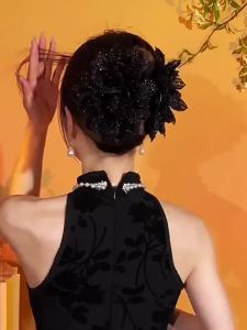 กิ๊บติดผมกิ๊ฟหนีบผมเงาผ้าสีดำ ผู้หญิง ครูประดับผม แฟชั่น