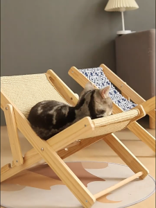 Lovinland Cat Sisal Chair With Sisal Pad Solid Wood Cat Hammock Scratcher Bed Adjustable Cat Scratcher Beach Chair Natural Sisal 4-Position Adjustable Removable Blanket