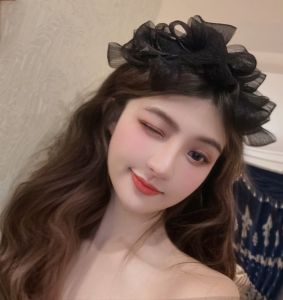 Black Large Bowknot Hairband Lace Mesh Headband Hair Accessories Middle Part Fairy Beauty Style 422 Fashionable Hair Ornaments