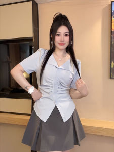 plus Size Womens T-Shirt V-Neck Pleated Short Sleeve Slimming Meat Covering Summer New Design Casual Style Casual Fashion