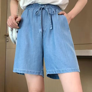 Yolo Tencel Quần short denim nữ mùa hè phong cách mới giản dị năm điểm quần kích thước lớn đồ mặc ngoài ống rộng cho học sinh trung học
