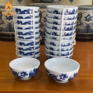 Bát Cơm Thờ - Bát Cơm Cúng Bát Tràng Men Lam Men Trắng Hàng Đẹp Tuyển Chọn - Bát Cúng Gia Tiên