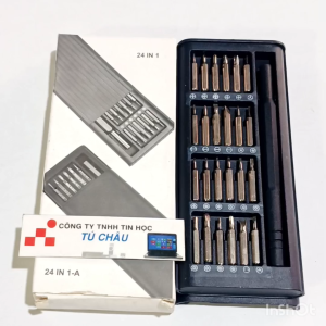 Bộ dụng cụ sửa chữa gồm 24 món tua vít Đầu Dẹp bake (chữ thập) hình sao 6 cánh tam giác và các đầu khác.