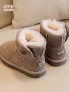 Thickened Waterproof Anti-slip Children Snow Boots Leather Fur Integrated Winter Shoes for Boys And Girls Kids Warm Cotton Shoes