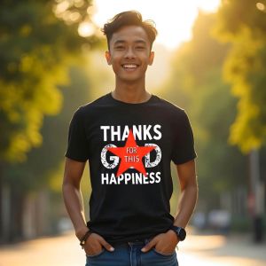 AlteruStore Baju Atasan Distro American Retro Style Motif HAPPINESS 2 bahan 24s