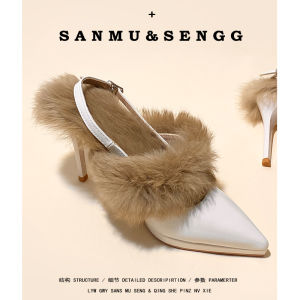 รองเท้าส้นสูงหัวแหลมสำหรับผู้หญิง รองเท้าส้นสูงหัวแหลมแบบสวมครึ่งนิ้ว ฤดูใบไม้ร่วง/ฤดูหนาว 2025 รองเท้าส้นสูงแบบสวมครึ่งนิ้วแบบใหม่