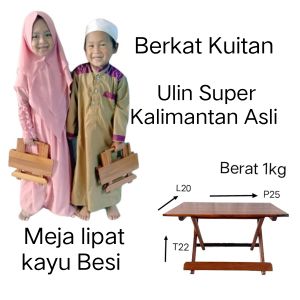 Meja lipat/meja kayu anak/meja portabel/meja belajar/meja ngaji berbahan kayu Ulin Kalimantan Asli ukuran kecil tinggi 22cm panjang 25cm lebar 20cm