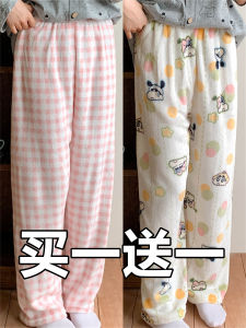 กางเกงนอนผ้าฟลานเนลหนาสำหรับผู้ชายและผู้หญิง กางเกงขายาวผ้าคอร์สเกิร์ล กันไฟฟ้าสถิต อบอุ่น ใส่ได้ในฤดูหนาว สำหรับคู่รัก
