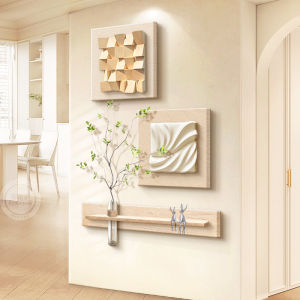 RUIBAHAO | Solid Wood Creamy Style Wooden Sandstone Decorative Painting