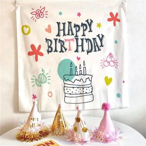 Tấm Thảm Treo Tường Hình Bánh Ba Tầng VIKAMA Chúc Mừng Sinh Nhật Trang Trí Nhà Cửa Thẩm Mỹ Cho Phòng Ngủ Phòng Khách Ký Túc Xá