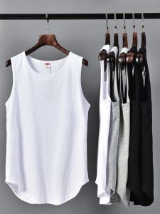 Summer Street Style Heavyweight Pure Cotton Loose Fit Round Hem Mens Vest Base Layer Sweatshirt Youth Fashion Sportswear