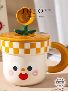 Cute Ceramic Cup with Lid Spoon High Aesthetic Value Home Use Water Cup JOJOS L PD.catty 450ml Universal Cartoon Anime Design