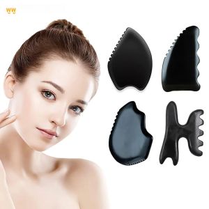 เครื่องมือนวดหน้า Gua Sha หิน Gua Sha Bian หิน Gua Sha 3D พร้อมสัน เครื่องมือนวดขูด Gua Sha อ่อนโยนสีดํา
