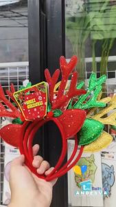 isi 12 Bando Natal Tanduk Rusa Kuping / Bando Natal Merry Christmas Tanduk Rusa Natal Gliter