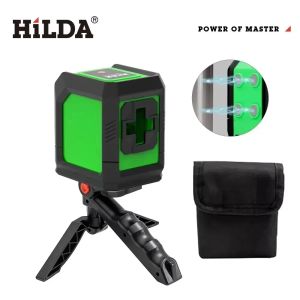 HILDA 2 Lines Laser Level Green Beam Self Levelling Back With Magnet Horizontal Vertical Cross Line Green Laser Level