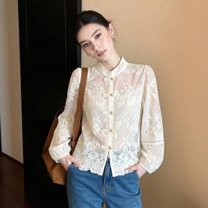 AIYITI | Lace Embroidery Long Sleeve Traditional Chinese Shirt 2026 New Style Plus Size