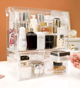 Rak Kosmetik Dengan Laci Anti Debu Tempat Make Up Skincare Rak Akrilik Multifungsi / Tempat Penyimpanan Dengan Tutup / Rak Makeup Skincare Acrylic Organizer
