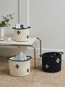 Handwoven Retro Dirty Clothes Basket Household Storage Basket Bucket MO MOS TALK Cotton Fabric Living Room Organizer