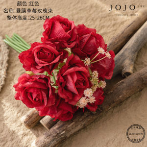 JOJOS L. PD Explosion Strawberrie Rose Bouquet Artificial Flowers Handheld Flower Bouquet Temperament Strawberry Rose Decorations