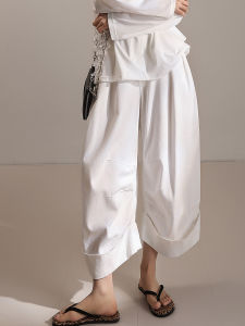 กางเกงขายาวทรงหลวมสไตล์ฤดูใบไม้ผลิและฤดูร้อนสำหรับผู้หญิง ทรงหลวม ทรงตรง ทรงขากว้าง สีขาว ทรงกระบอก ทรงกระเจี๊ยบ กางเกงขายาวทรงกระบอก
