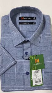 Sơ Mi Caro Tay Ngắn Màu Xanh Dương - Navy Form Tailor Fit Chống Nhăn Lai Ngang Áo Nam Khatoco