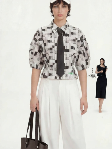 S·DEER | Womens Summer Collared Color Block Checkered Short Sleeve Shirt