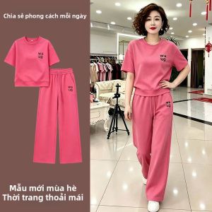 NUANPING | Bộ Đồ Thể Thao Mùa Hè Thời Trang Nữ Áo Tay Ngắn và Quần Ống Rộng