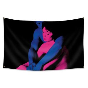 VIKAMA Blue Pink Couple Embrace Wall Tapestry Black Background Pop Art Male Female Hug Two Tone Artistic Bedroom Living Room