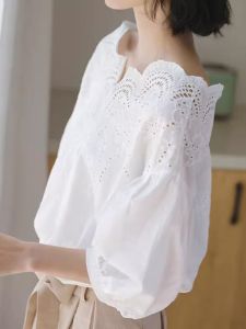Elegant French Loose Casual Style Off Shoulder White Shirt