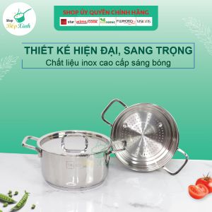 Bộ nồi xửng hấp inox 304 cao cấp Fivestar Plus nắp kính 20cm 3 đáy dùng được mọi bếp bảo hành 25 năm