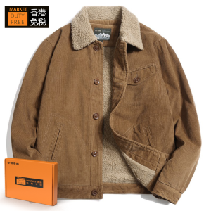 HM Berber Fleece Outerwear Mens Autumn and Winter Thickened Cotton-Padded Coat Cargo Cotton-padded jacket Jacket Fleece-lined Retro Corduroy Jacket