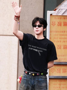 Loose Fit American Style Black T-Shirt Short Sleeve Breathable Cotton Casual Top for Men Summer Fashion round Neck Tee