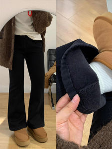 High Waist Flared Jeans Womens Winter Fleece Elastic plus Size Slimming Pear Shape Bell Bottoms Casual Cotton Stretch Denim