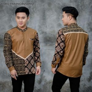 Baju Koko kombinasi batik terbaru/ baju Koko pria lengan panjang/ baju Koko motif Parangkusumo