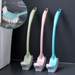 แปรงทำความสะอาดห้องน้ำแบบสองหัวอเนกประสงค์ ขนแปรงนุ่ม พลาสติกโค้ง ด้ามยาว ทำความสะอาดมุมห้องน้ำ