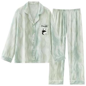 miiow | Womens Ice Silk Sleepwear Long Sleeve Home Wear Outerwear Spring Autumn Winter Comfortable Loose Fit Luxury Style Cartoon Print