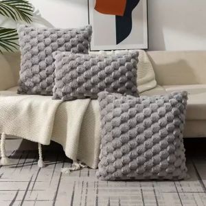 Pillow Cover Plush Faux Rabbit Cream Style Square Grid Solid Color Sofa 45x45cm Bedhead Cushion Home Decoration