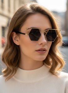 Future Geometric Metal Sunglasses For Women With Triangle & Hexagon Design UV Protection & Styling 1209