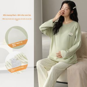 Bộ đồ ngủ bầu MiiOW Cat Person vải cotton mỏng tay dài có đệm ngực thoải mái.