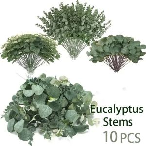 10Pcs Artificial Eucalyptus Leaves Bouquet Wedding Home Party Decoration Fake Willow Leaf Bouquet Table Vase Bridal Bouquet DIY Accessory Artificial Plant Bouquet